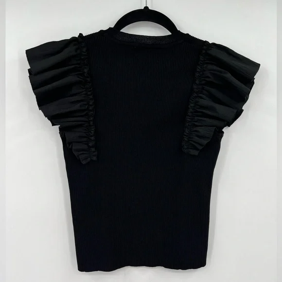 INDUSTRY Republic Clothing Ruffle Sleeve Top Crew Neck Solid Black Size Medium - Picture 2 of 10